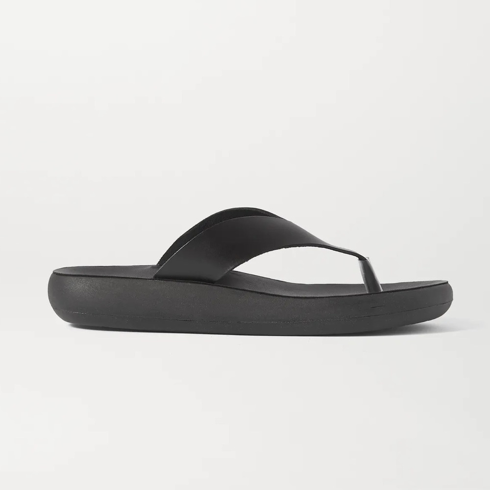 Ancient Greek Sandals Black Minimalist Leather Thong Sandals - Picture 2 of 12